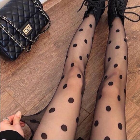 Polka Black Tights - Picture 1 of 4
